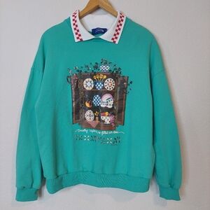 Vintage‎ Grandma Collared Country Cupboard Sweatshirt Size Medium